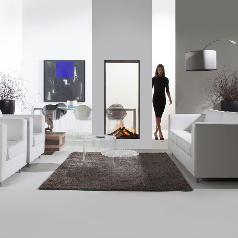 Element4 Sky Large ST Installed in the Living room Real Flame Burner with True-to-Nature Cleaved Wood Logs