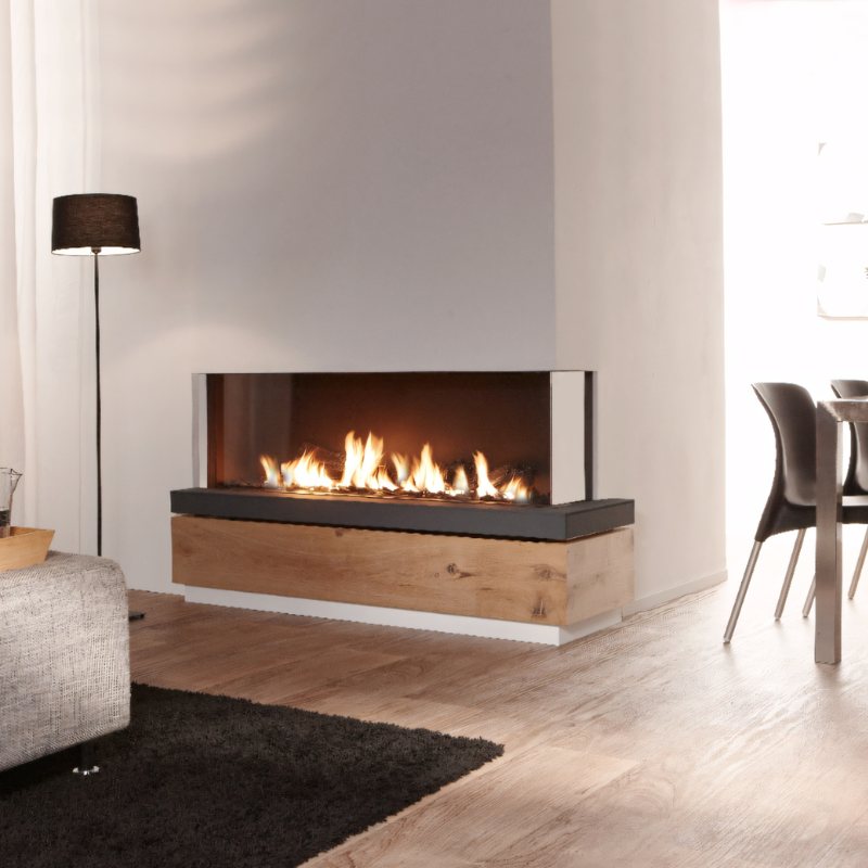 Element4 Bidore 140  Installed at the center of living room and kitchen with Double Burner multi burner system, Logs set 