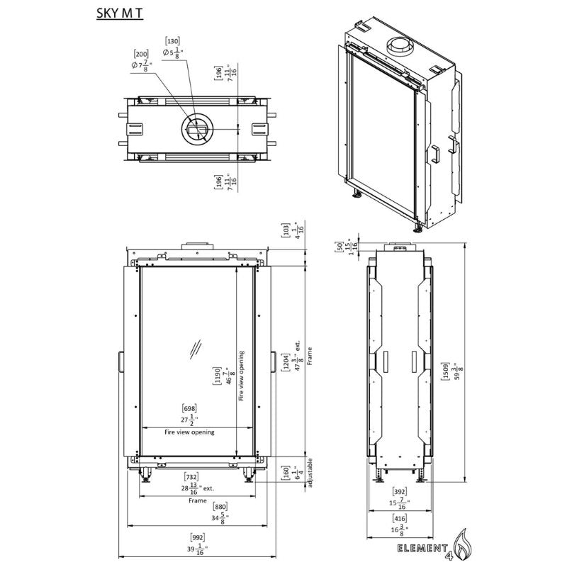 Element4 Bioethanol Sky Medium See-Through Technical Drawing Specs