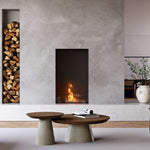 Element4 Bioethanol Sky Medium with Double Burner Unique multi burner system – with split wood logset, Black Painted Steel Interior with Clean Face Design and Ceramic Glass installed at the Guess room