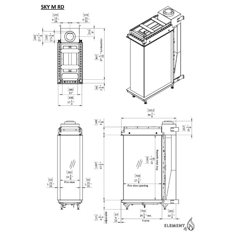 Element4 Sky Medium Roomdivider Technical Drawing Specs
